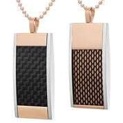 Mens Stainless Steel Black Carbon Fiber Pendant Necklace
