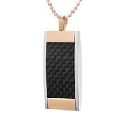 Mens Stainless Steel Black Carbon Fiber Pendant Necklace