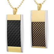 Mens Stainless Steel Black Carbon Fiber Pendant Necklace