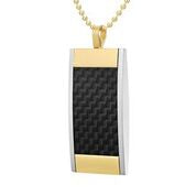 Mens Stainless Steel Black Carbon Fiber Pendant Necklace