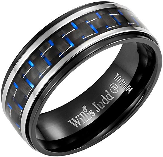 Mens Forever Together Ring Black With Blue Carbon Fiber