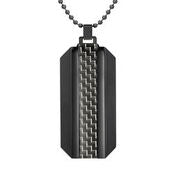 Mens Stainless Steel Black Carbon Fiber Pendant Necklace