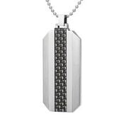 Mens Stainless Steel Black Carbon Fiber Pendant Necklace