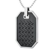 Mens Stainless Steel Black Carbon Fiber Pendant Necklace