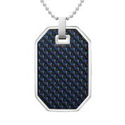 Mens Stainless Steel Black Carbon Fiber Pendant Necklace