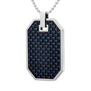 Mens Stainless Steel Black Carbon Fiber Pendant Necklace