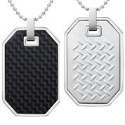 Mens Stainless Steel Black Carbon Fiber Pendant Necklace