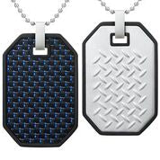 Mens Stainless Steel Black Carbon Fiber Pendant Necklace