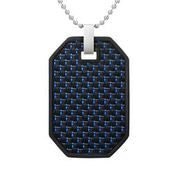 Mens Stainless Steel Black Carbon Fiber Pendant Necklace