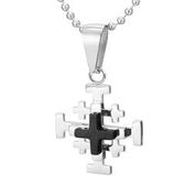 Mens Stainless Steel Black Carbon Fiber Pendant Necklace