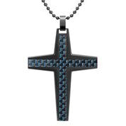 Mens Stainless Steel Black Carbon Fiber Pendant Necklace
