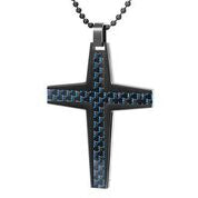 Mens Stainless Steel Black Carbon Fiber Pendant Necklace