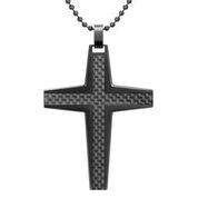 Mens Stainless Steel Black Carbon Fiber Pendant Necklace