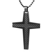 Mens Stainless Steel Black Carbon Fiber Pendant Necklace
