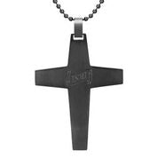 Mens Stainless Steel Black Carbon Fiber Pendant Necklace