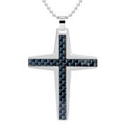 Mens Stainless Steel Black Carbon Fiber Pendant Necklace