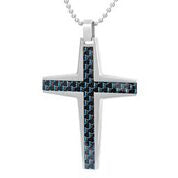 Mens Stainless Steel Black Carbon Fiber Pendant Necklace