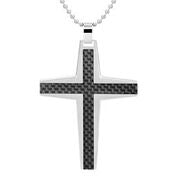 Mens Stainless Steel Black Carbon Fiber Pendant Necklace