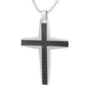 Mens Stainless Steel Black Carbon Fiber Pendant Necklace