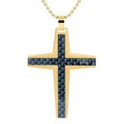 Mens Stainless Steel Black Carbon Fiber Pendant Necklace