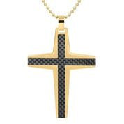 Mens Stainless Steel Black Carbon Fiber Pendant Necklace