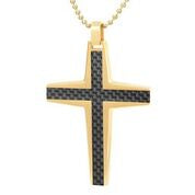 Mens Stainless Steel Black Carbon Fiber Pendant Necklace
