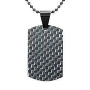Mens Stainless Steel Black Carbon Fiber Pendant Necklace