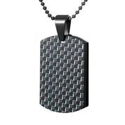 Mens Stainless Steel Black Carbon Fiber Pendant Necklace