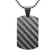Mens Stainless Steel Black Carbon Fiber Pendant Necklace