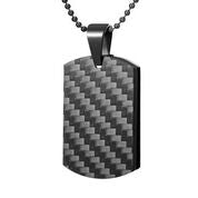 Mens Stainless Steel Black Carbon Fiber Pendant Necklace