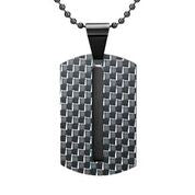 Mens Stainless Steel Black Carbon Fiber Pendant Necklace
