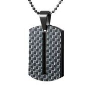 Mens Stainless Steel Black Carbon Fiber Pendant Necklace