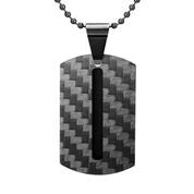 Mens Stainless Steel Black Carbon Fiber Pendant Necklace