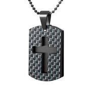 Men's Stainless Steel Black Carbon Fiber Pendant Necklace
