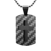Mens Stainless Steel Black Carbon Fiber Pendant Necklace