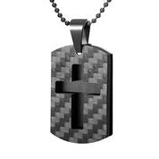 Mens Stainless Steel Black Carbon Fiber Pendant Necklace