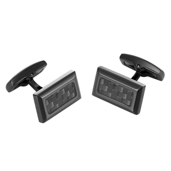 Willis Judd Men’s Black Stainless Steel with Black Carbon FIber Cufflinks with Gift Pouch