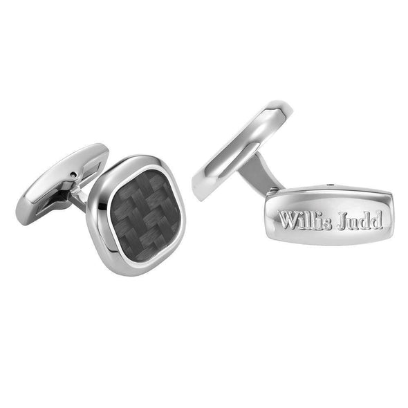 Willis Judd Men’s Stainless Steel with Black Carbon FIber Cufflinks with Pouch