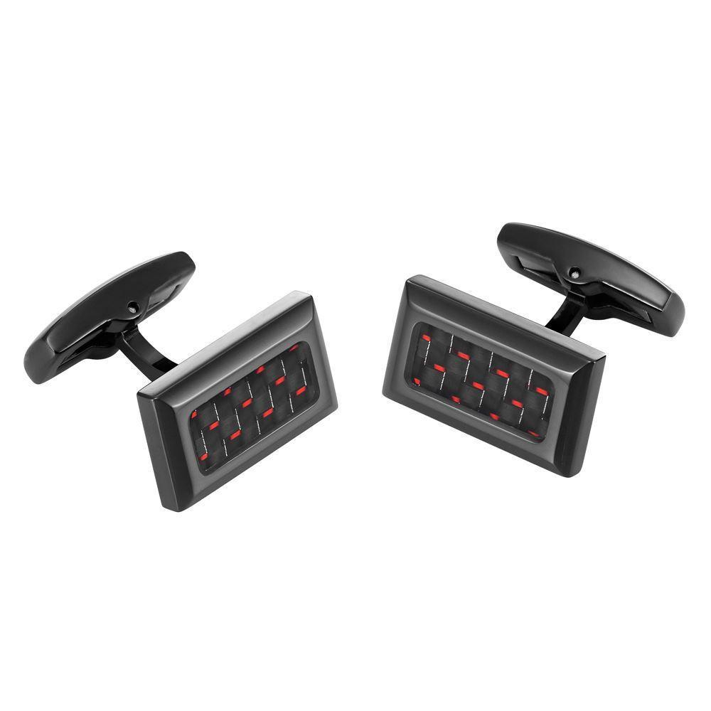 Willis Judd Men's Black Stainless Steel with Red Carbon fibre Cufflinks with Gift Pouch