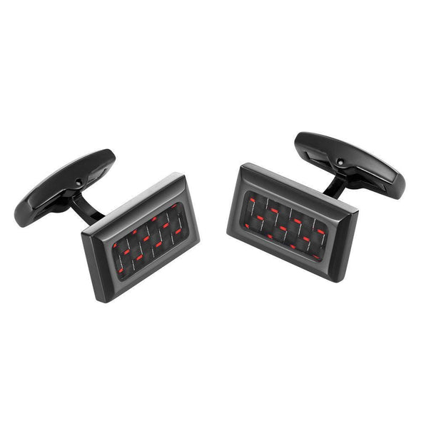 Willis Judd Men’s Black Stainless Steel with Red Carbon FIber Cufflinks with Gift Pouch