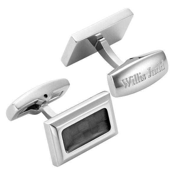 Willis Judd Men’s Stainless Steel with Black Carbon FIber Cufflinks with Gift Pouch