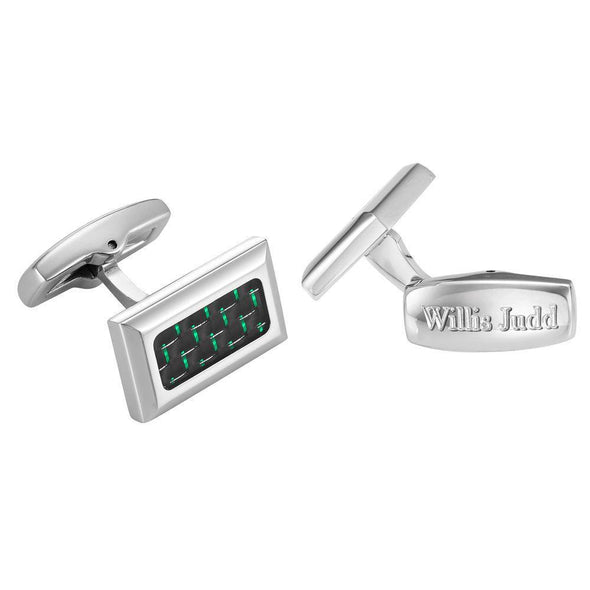 Willis Judd Men's Stainless Steel with Green Carbon fibre Cufflinks with Gift Pouch