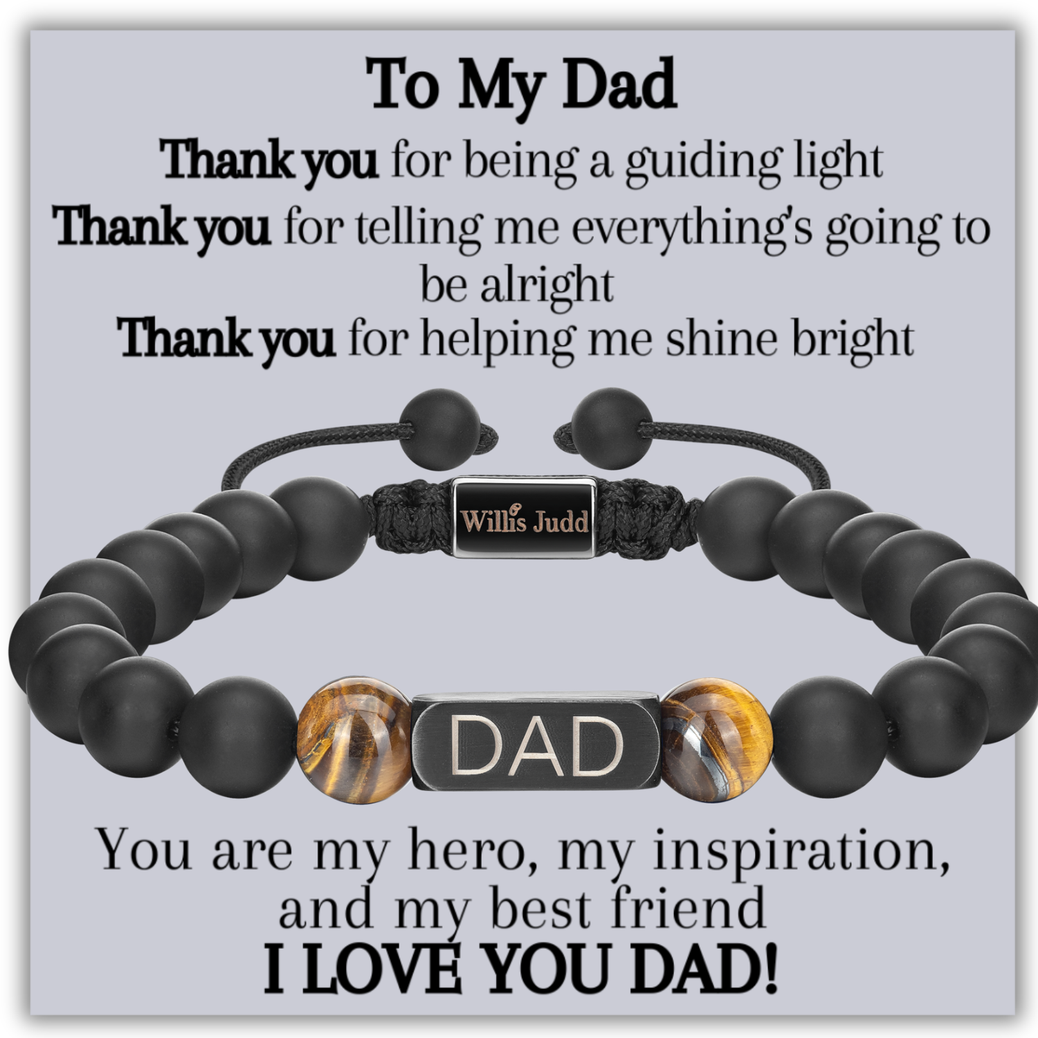 Dad etched beaded bracelet in Black onyx & brown tigers eye