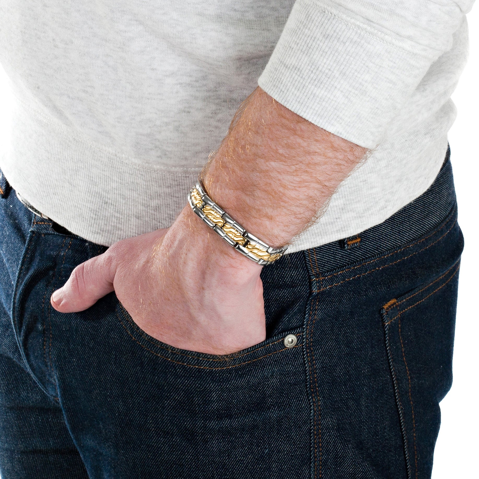 Mens Magnetic Bracelet, Gold Two Tone, Size Adjustable By Willis Judd