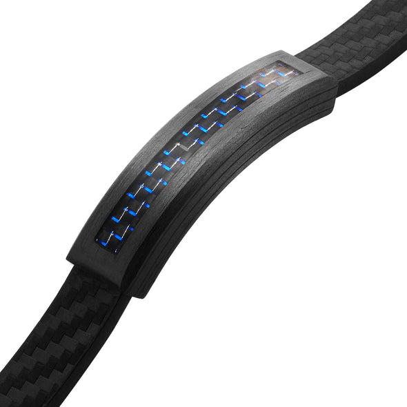 Mens Blue Carbon Fiber Leather Bracelet