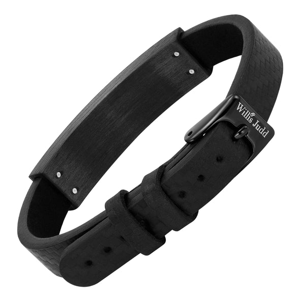 Mens Blue Carbon Fiber Leather Bracelet