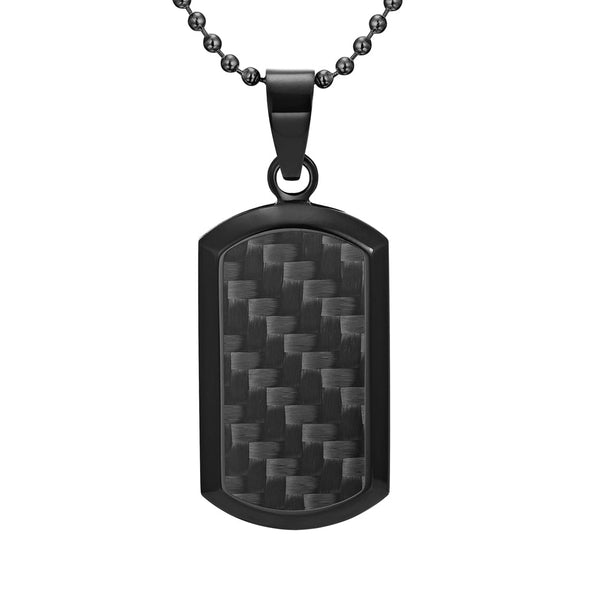 Mens Stainless Steel Black Carbon Fiber Pendant Necklace