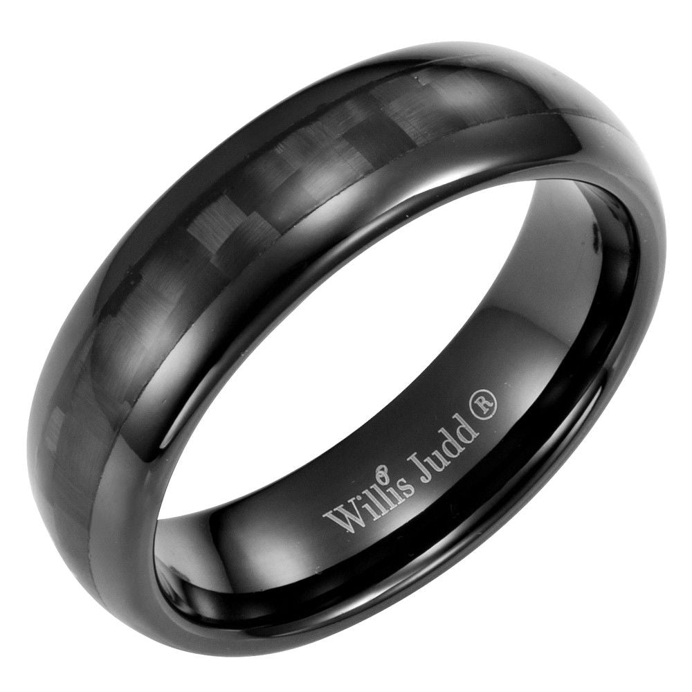 Mens 7mm Carbon Fiber Tungsten Ring Engraved I Love You By Willis Judd Size 7>14
