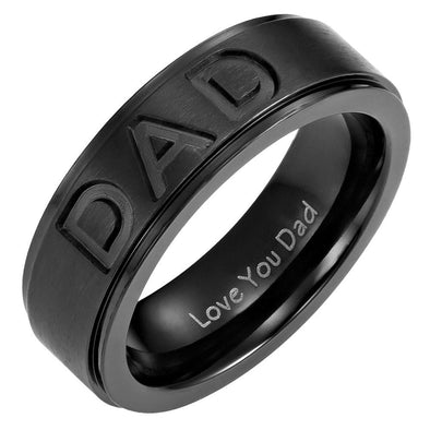 Mens Titanium Black Ring Engraved Love You Dad By Willis Judd Gift Pouch