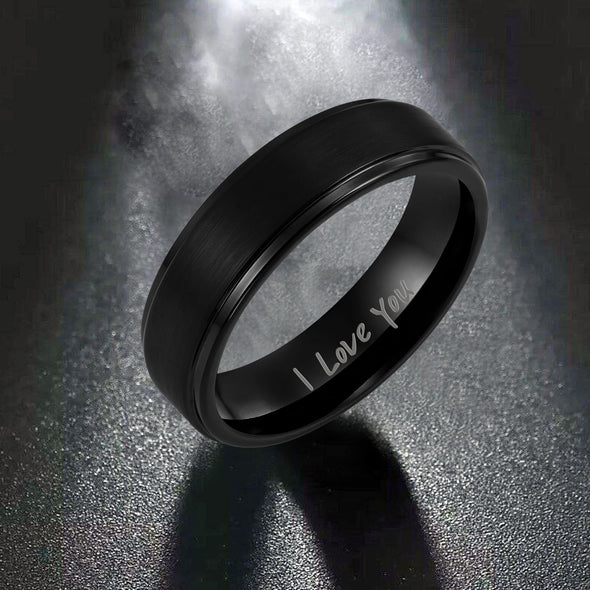 Mens 7mm Titanium Ring Engraved with I Love You